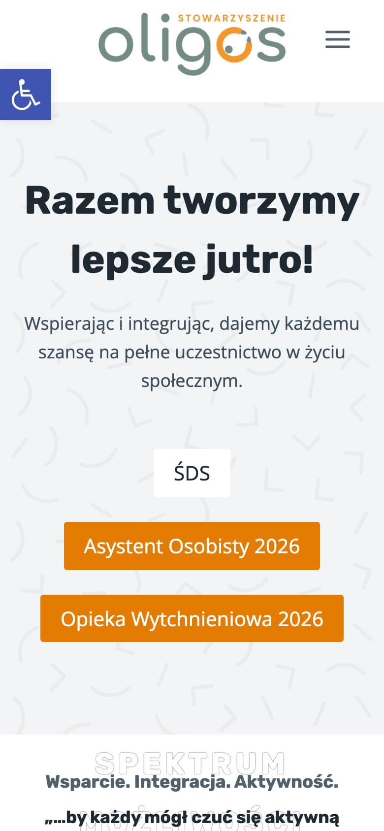 Strona internetowa organizacji pozarządowej — widok mobilny