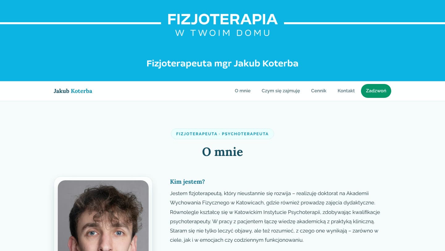 Strona internetowa fizjoterapeuty z dojazdem do domu, widok na komputerze