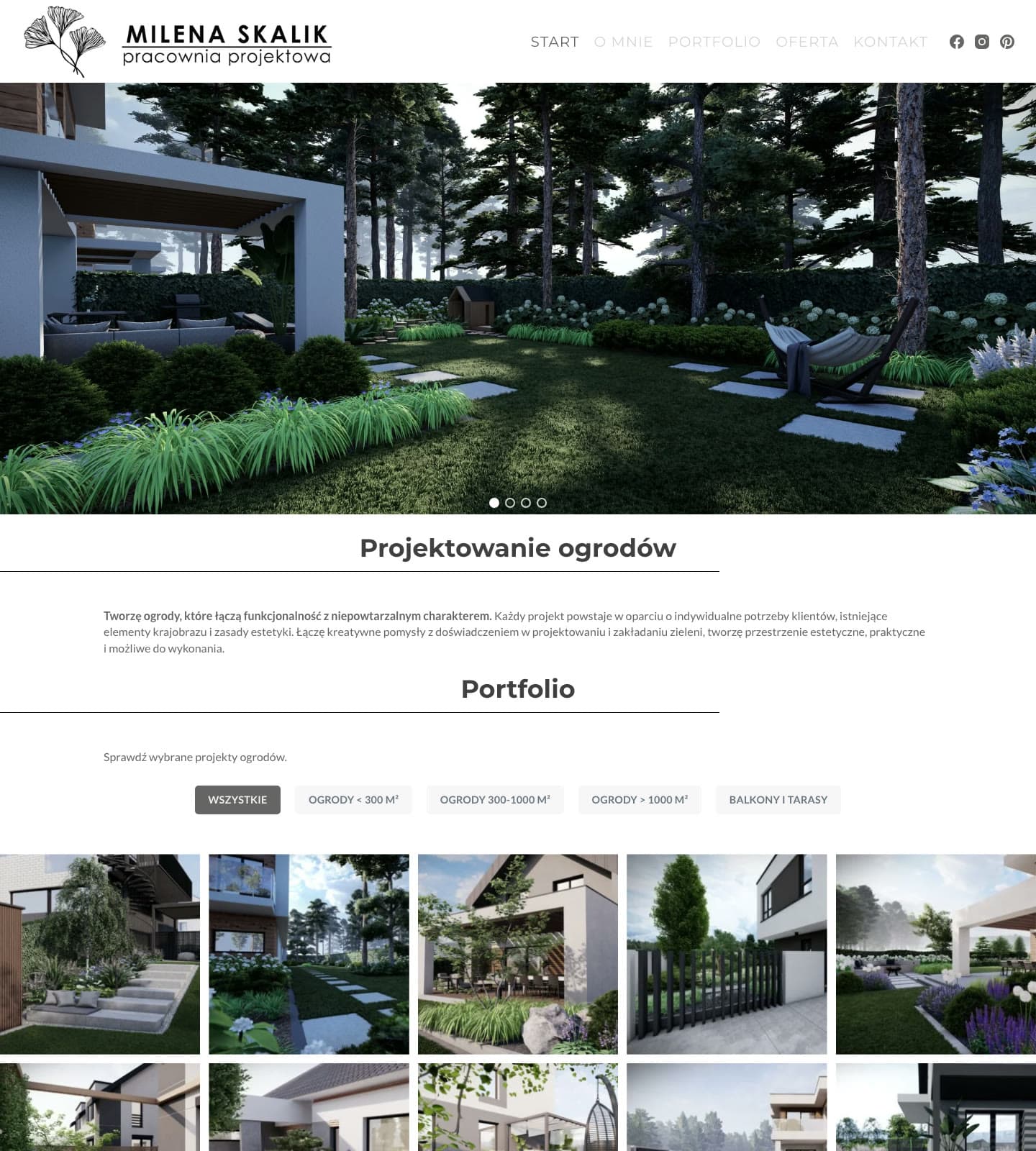 Strona internetowa pracowni projektowania ogrodów — widok portfolio na komputerze